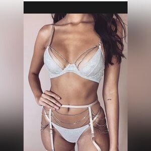 Elegant Silver jeweled Women's 3 piece Intimate Set